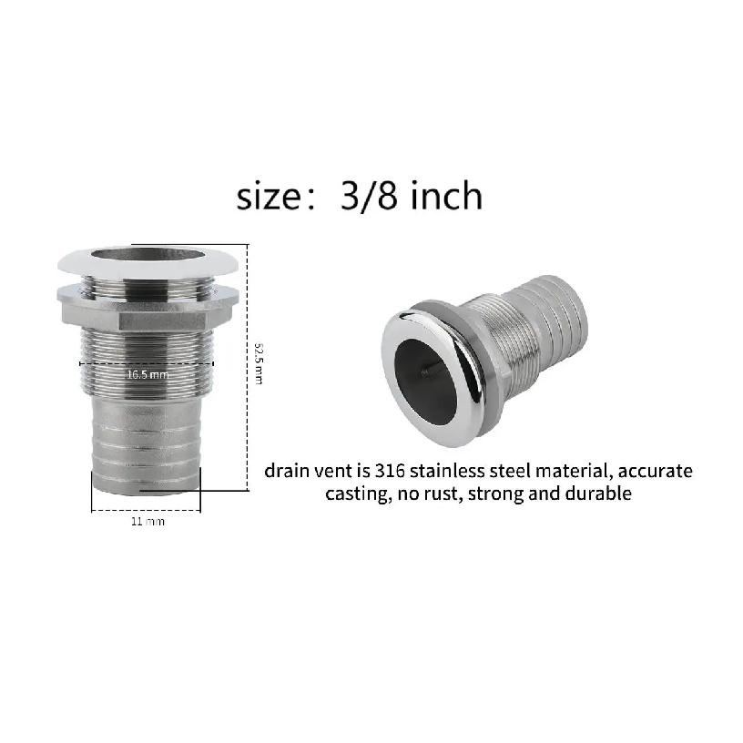 Marine 316 Stainless Steel Thru Hull Fitting Connector Half Thread Water Outlet Boat Bilge Drain Hose Fitting