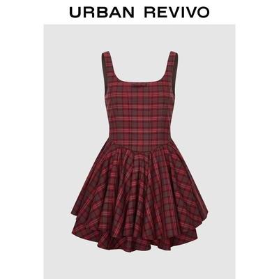 UR Damen Stadtrend Retro Karobluse Kleid mit Schleife