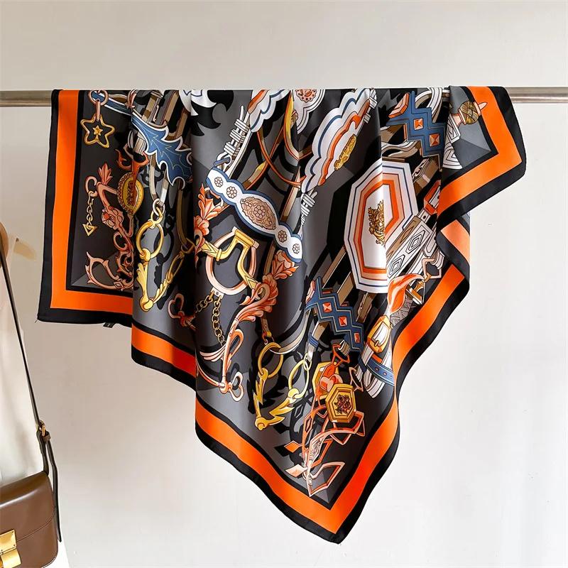 2025 90*90cm Printed Square Scarf Thin Breathable Sunscreen Shawl Casual Outdoor Windproof Head Wrap for Women Ribbon Headband