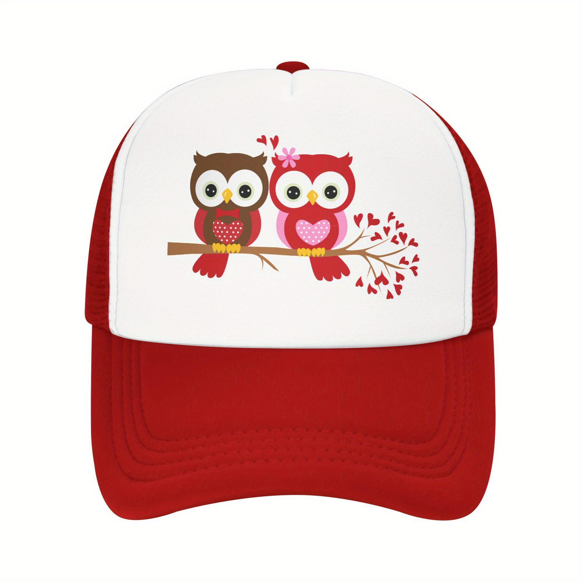 Cute Couple Owl Valentine Print Trucker Hat Breathable Mesh Baseball Cap Casual Unisex Adult One Size