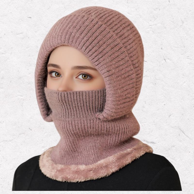 Women's Woolen Winter Hat with Integrated Scarf & Mask - Thick Knit for Warmth & Ear Protection