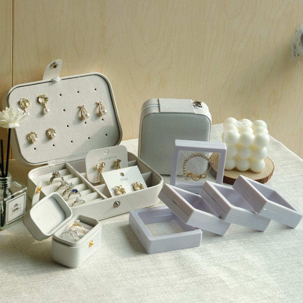 White PU Jewelry Box Ring Earring Holder Pendant Necklace Container Jewelry Storage Box Jewelry Display Stand