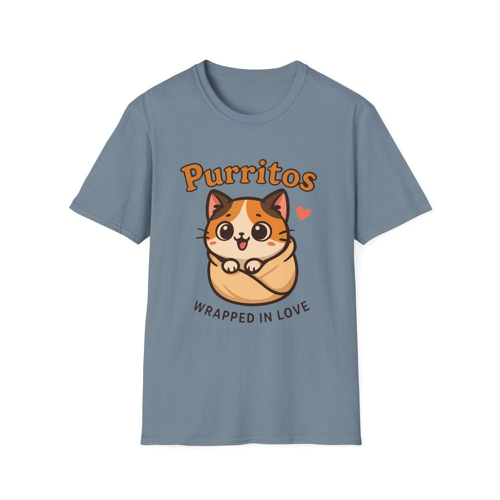 

Unisex Softstyle T-Shirt Calico Kitten Funny Purritos Wrapped in Love Cat Tee 2XL