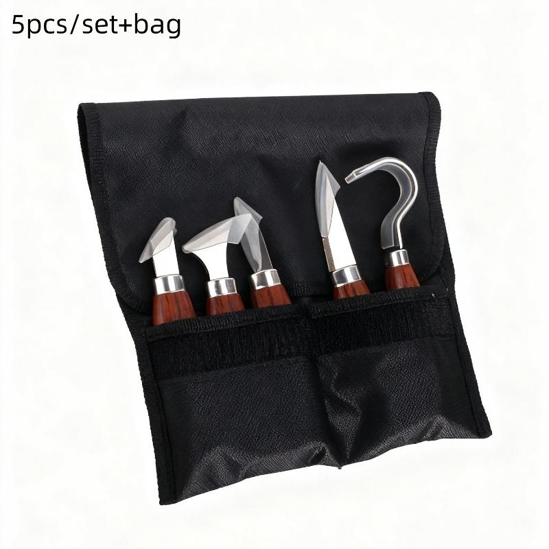 5Pcs Wood Carving Knife Set With Ergonomic Red Wood Handle Stainless Steel Blades For Whittling And Diy Crafts