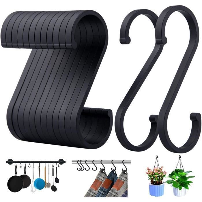 Crochet S, Crochets en Aluminium en S de Suspendus, pour Cuisine, Chambre à Coucher, Salle de Bain, Bureau et Jardin -12 Pcs Noir