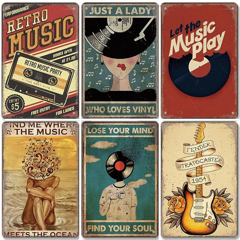 Vintage Music Posters Metal Tin Signs Retro Metal Plate Music CD Radio Guitar Singer Bar Club Wall Decor Living Room