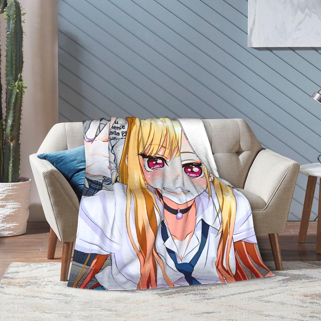Kitagawa Marin My Dress-Up Darling Blankets Anime Flannel Funny Breathable Throw Blankets Bedding Lounge Spring/Autumn Office