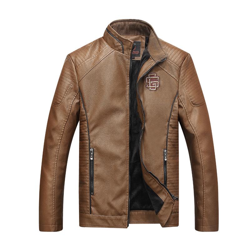 Buy Leather Jacket Leather Men's Winter Thickening Plus Velvet Jacket ...