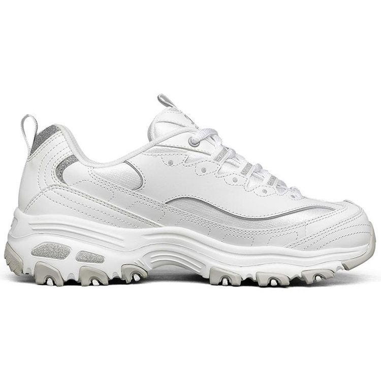 Skechers DLites 1.0 Cuir Floral Sport Confort Basse Top Lifestyle Chaussures Baskets Femme Blanc 149239-WLV