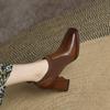 Fashion 2025 Spring/Autumn Women Party Prom Chunky Heel Pumps Genuine Leather Pumps Square Toe Loafers Woman High Heels Shoes for Women