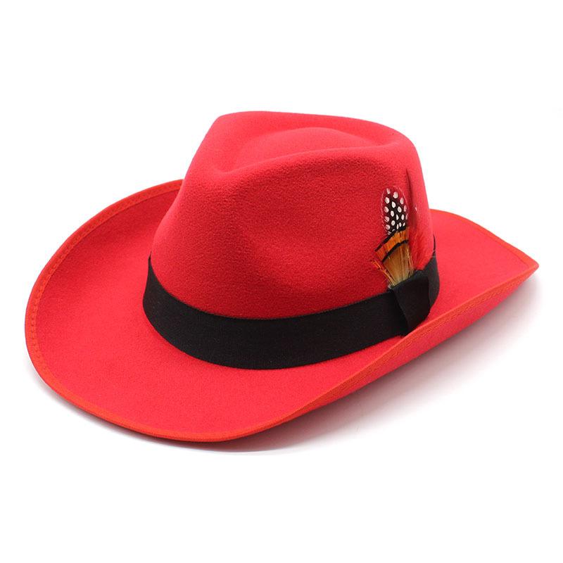 Hemming Woolen Top Hat Style Western Cowboy Hat Knight Hat Men'S And Women'S Fedora Hat