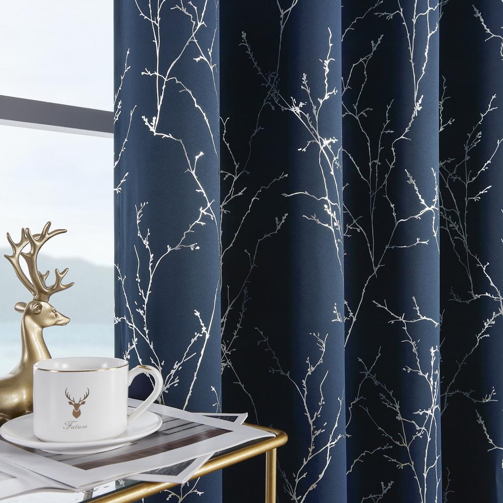 2 Blackout Curtains Grommet Thermal Insulated Room Darkening With Tree Printed Pack Of For Home Bedroom Sleeping Spaces