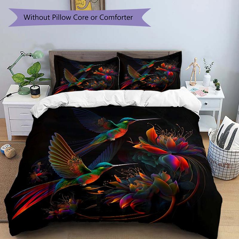 3pcs Colorful Hummingbirds in Flight Printed Bedding Set, Soft and Comfortable Quilt Cover for Bedroom, Guest Room