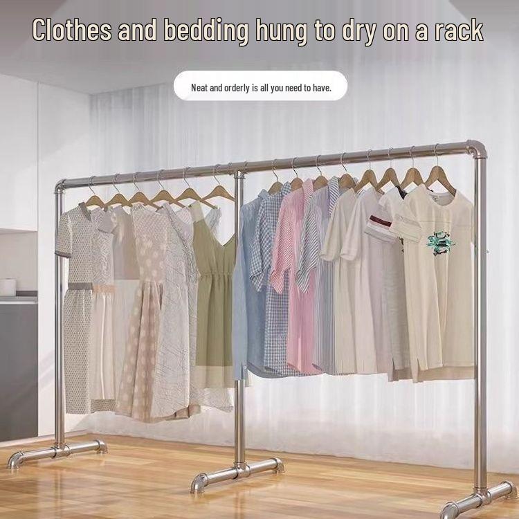 Floor-Standing Galvanized Steel Clothes Drying Rack for Balcony & Bedroom