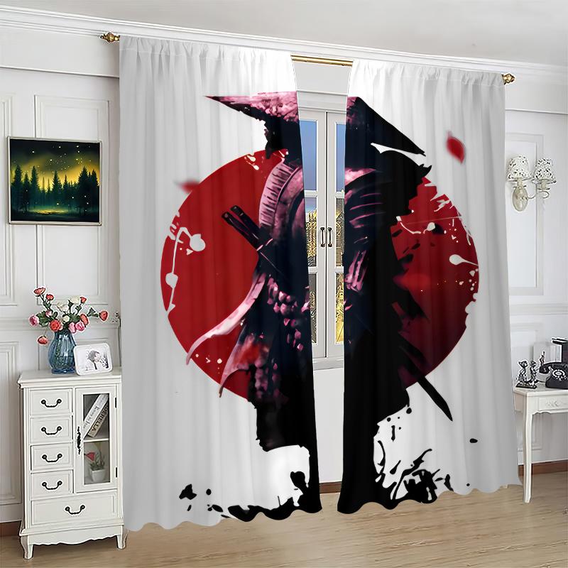 2pcs- Japanese Solo Samurai Polyester Curtains, Pole Bag Curtains 42*84, Bedroom, Living Room, Home Room Decoration
