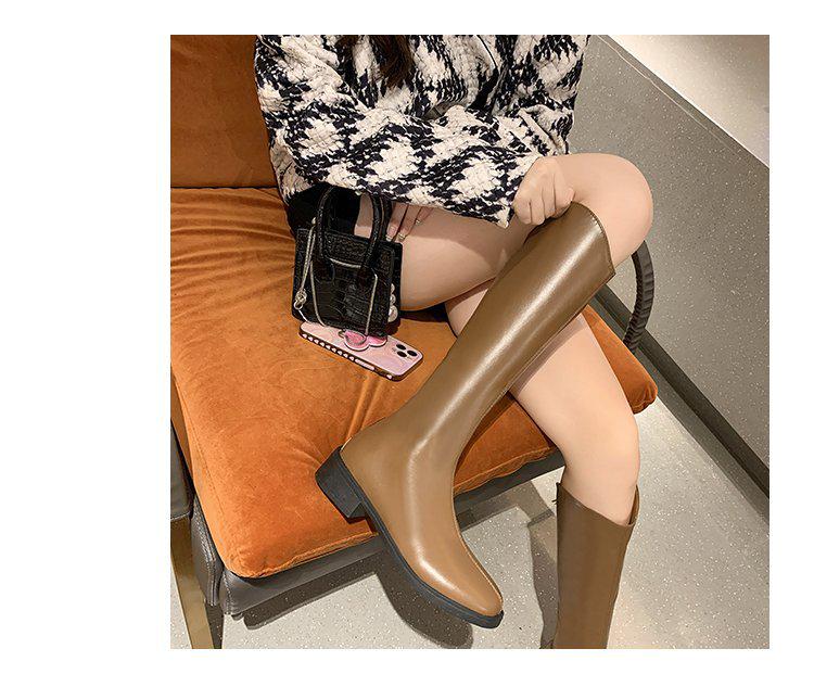 V-Mouth Knee-High Western Cowboy Boots for Women with Thick Calves - Plus Size, Mid-Heel, Slim Fit, Autumn/Winter.