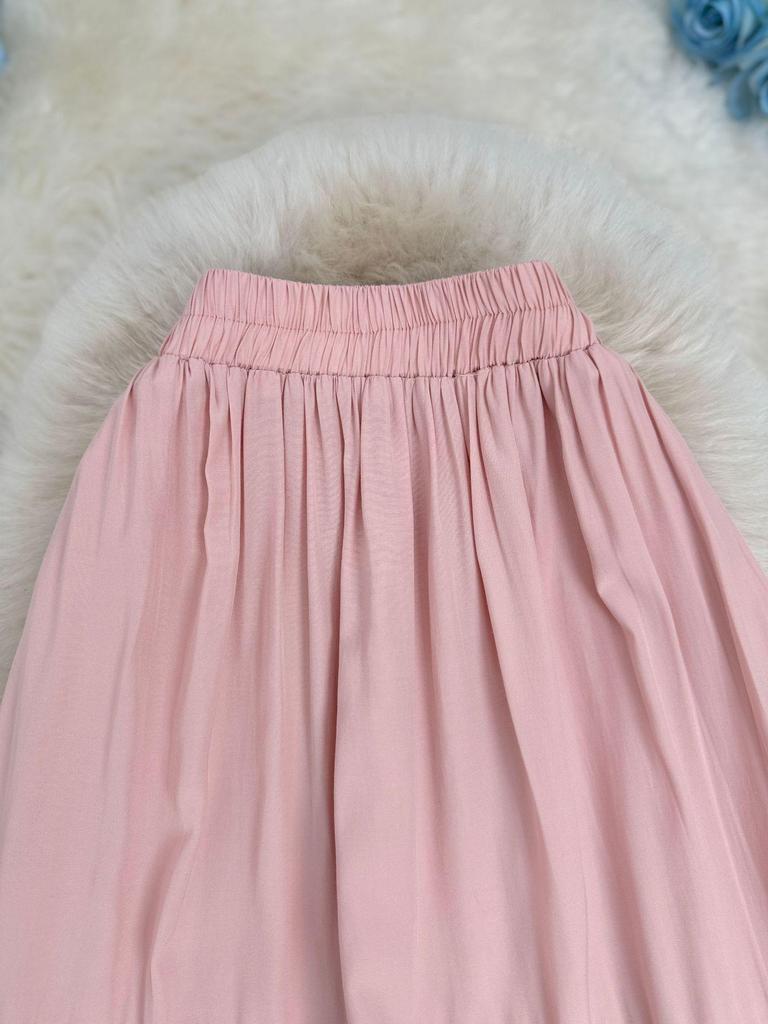 Women's A-Line Midi Skirt with Hollow Patchwork and Large Hem – Classic, Versatile, and Gentle for Commute.