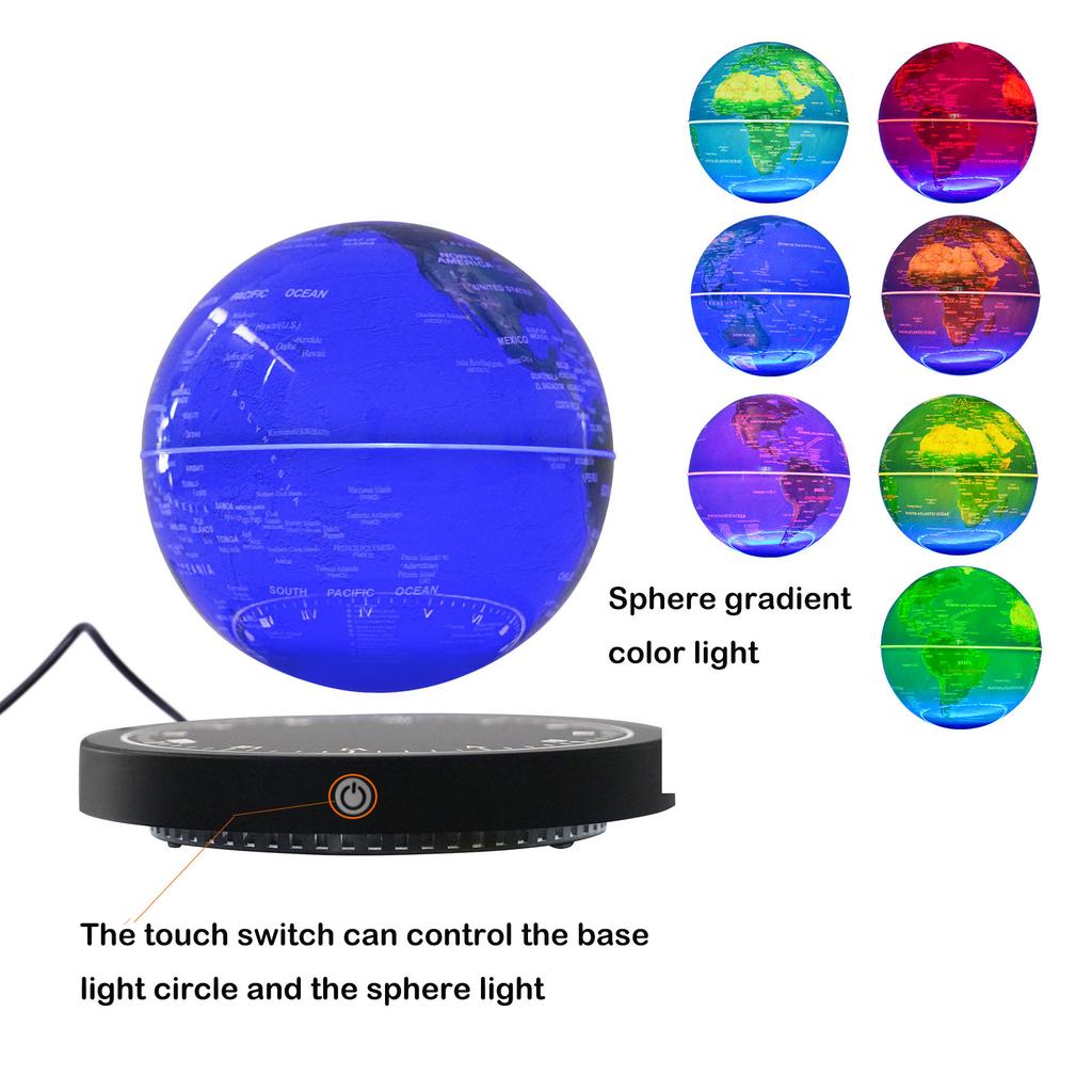 6 Inch Magnetic Levitating Globe with RGB Lights, Floating World Map for Office Desk Decor, Educational Gift for Kids Adults