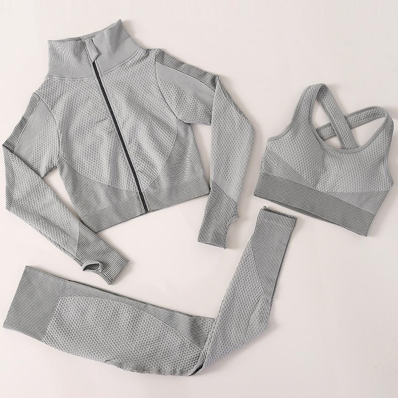 Women's Seamless High Waist 3-Piece Fitness Set – Breathable Yoga & Running Sportswear