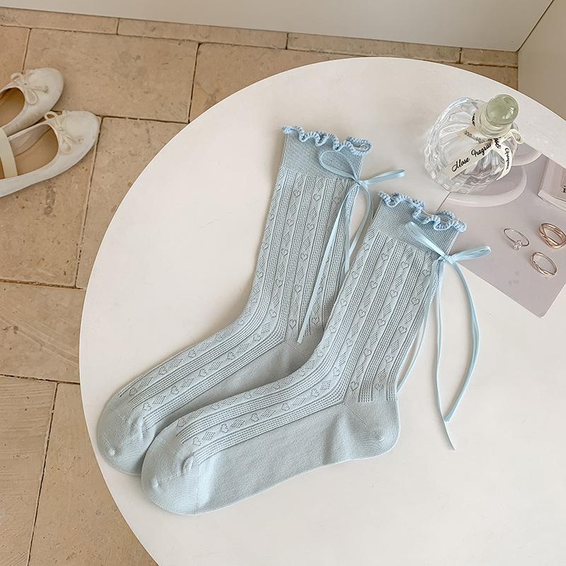 

Женские весенне-летние тонкие балетки на каблуке с бантом, деревянные носки-гольфы с трубкой сбоку 1 pair синий