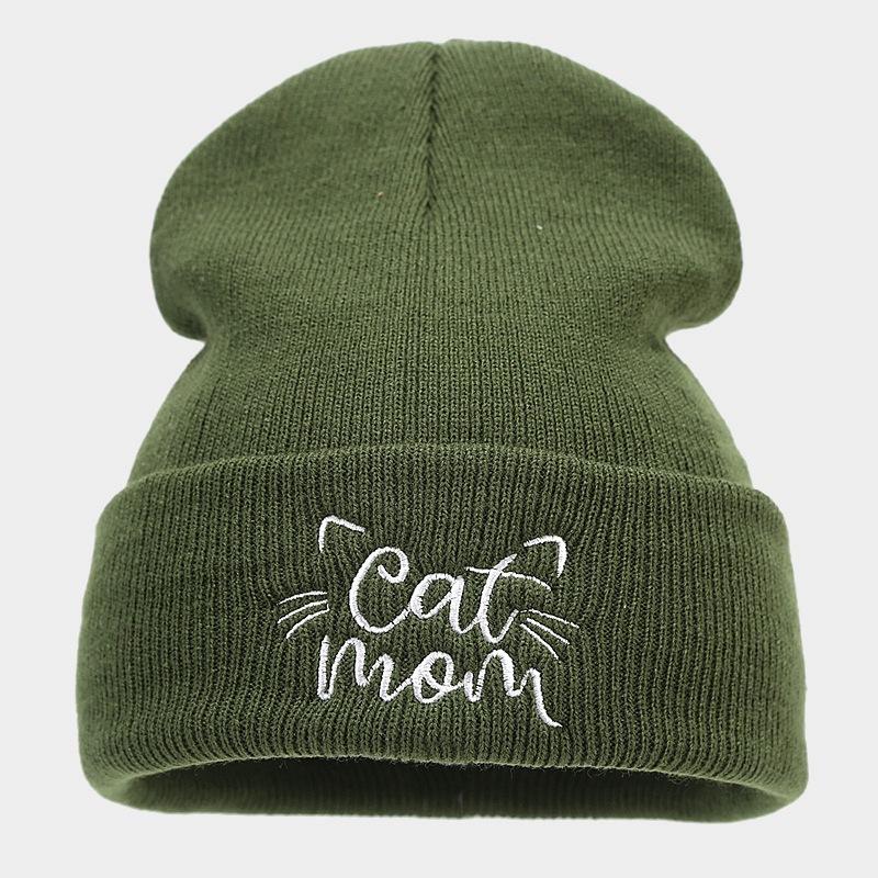 New Cute Cat Mom Embroidery Simple Pile Hat Women's Autumn and Winter Fashion Warm Wool Hat Light Mother Hat