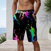 Men s Plus Size Colorful Ink Splash Printed Drawstring Waist Straight Leg Beach Shorts With Side Pockets