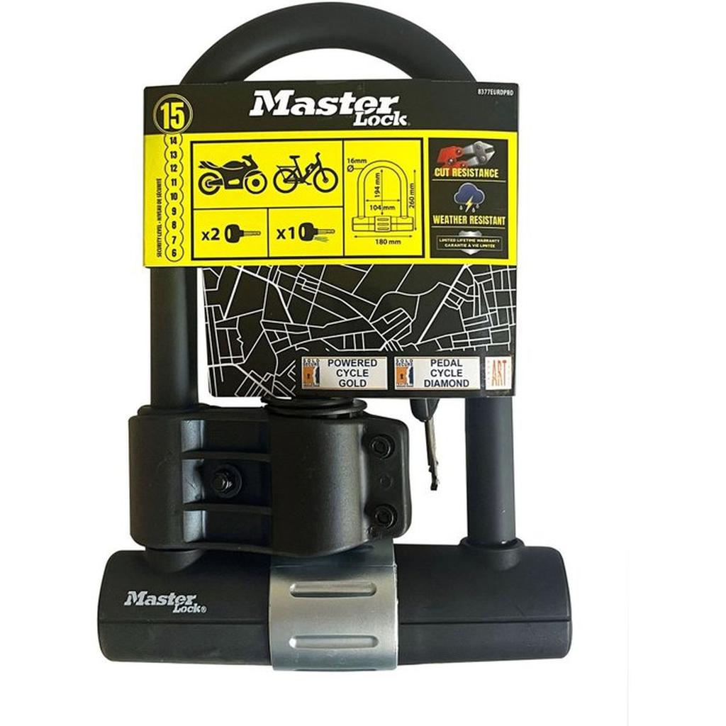 Antivol en U vélo - MASTER LOCK - Haute résistance - Support universel - a clé
