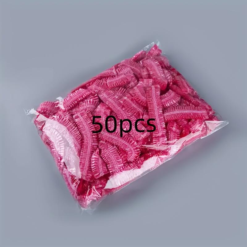 

50 шт. Прозрачные пластиковые шапочки для душа, Шапочки для ванны для защиты волос, Идеально подходят для гостиничных и дорожных принадлежностей, Глубокий уход за волосами красный