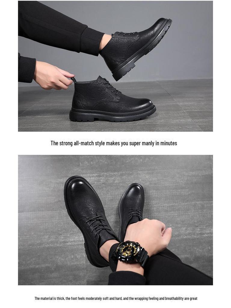 Ghete Martin de Bărbați Stil Britanic din Piele Mid-Cut - Piele Suede Naturală Mată pentru Toamnă/Iarnă