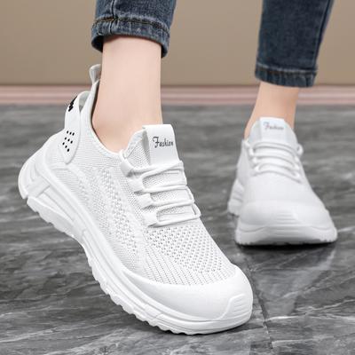 Women Spring Breathable Flyknit Mesh Running Shoes Lace-Up Lightweight Soft Sole Comfortable Casual Sports Sneakers Fashion Outdoor Daily Wear