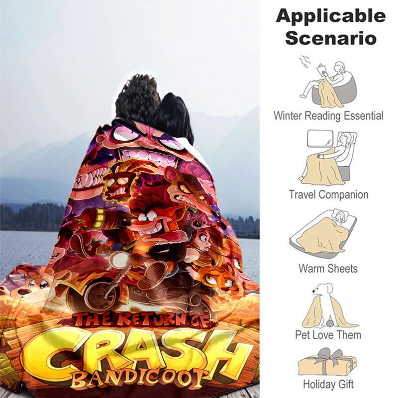 1pc Blanket Crash Bandicoot Print Design, Lightweight Blanket for Sofa, Bed- Soft &Warm, Gift for All Seasons like Christmas, Halloween