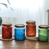 Retro Stijlen Glazen Snoeppot Canister SStorage Container Embossed Luchtdicht Houten Deksel Voor Huisdecoratie