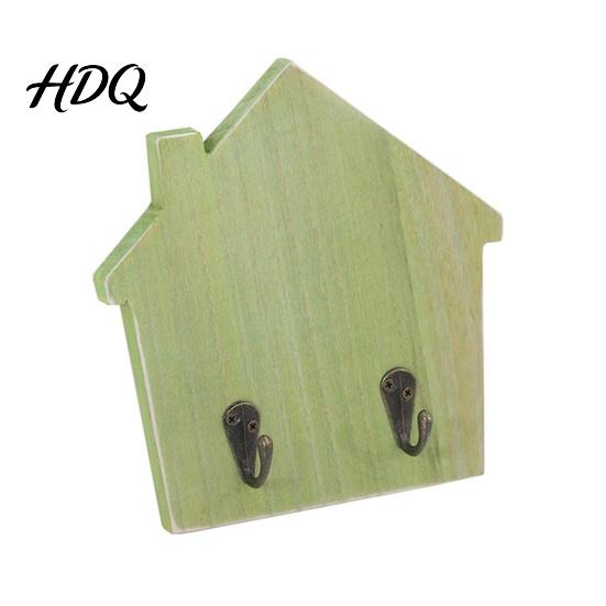 No Damage Wall Mounted Hooks Wood House Shape Storage Hook Strong Traceless Adhesive Decorative Solid Hangers American Style Hanger for Home Entryway