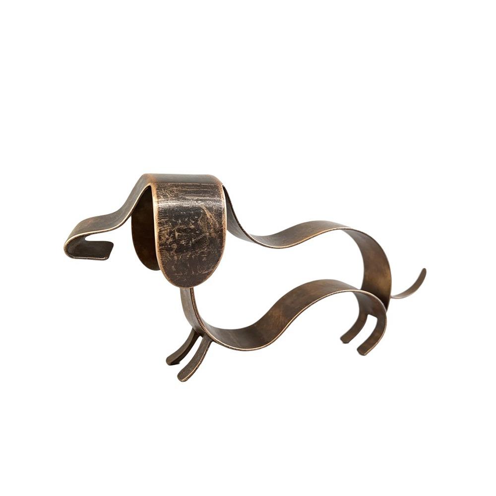 Rusted Finish Dachshund Statue Metal Dog Sculpture Yard Ornament Iron Dog Ornament Desktop Decor