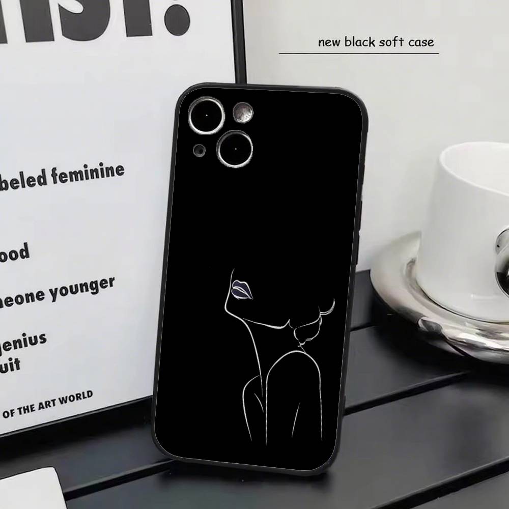 

Abstract Lover Face For IPhone 17 Air 16 15 14 13 12 11 Pro Black Soft Cover Phone Case iphone 17 Pro Max