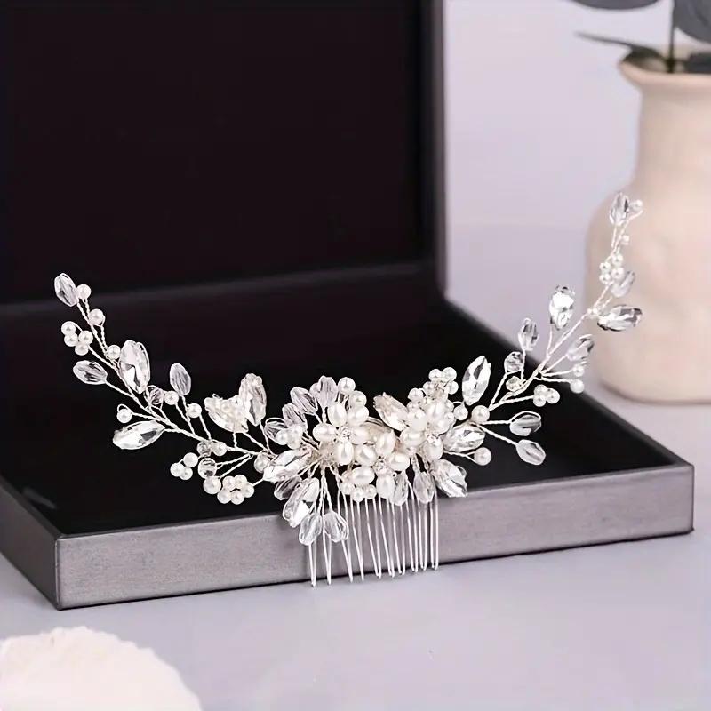 1pc Luxury Crystal Rhinestone Pearl Hair Comb Headpiece Sweet Romantic Bride Party Wedding Jewelry Hair Clip Hair Accessories