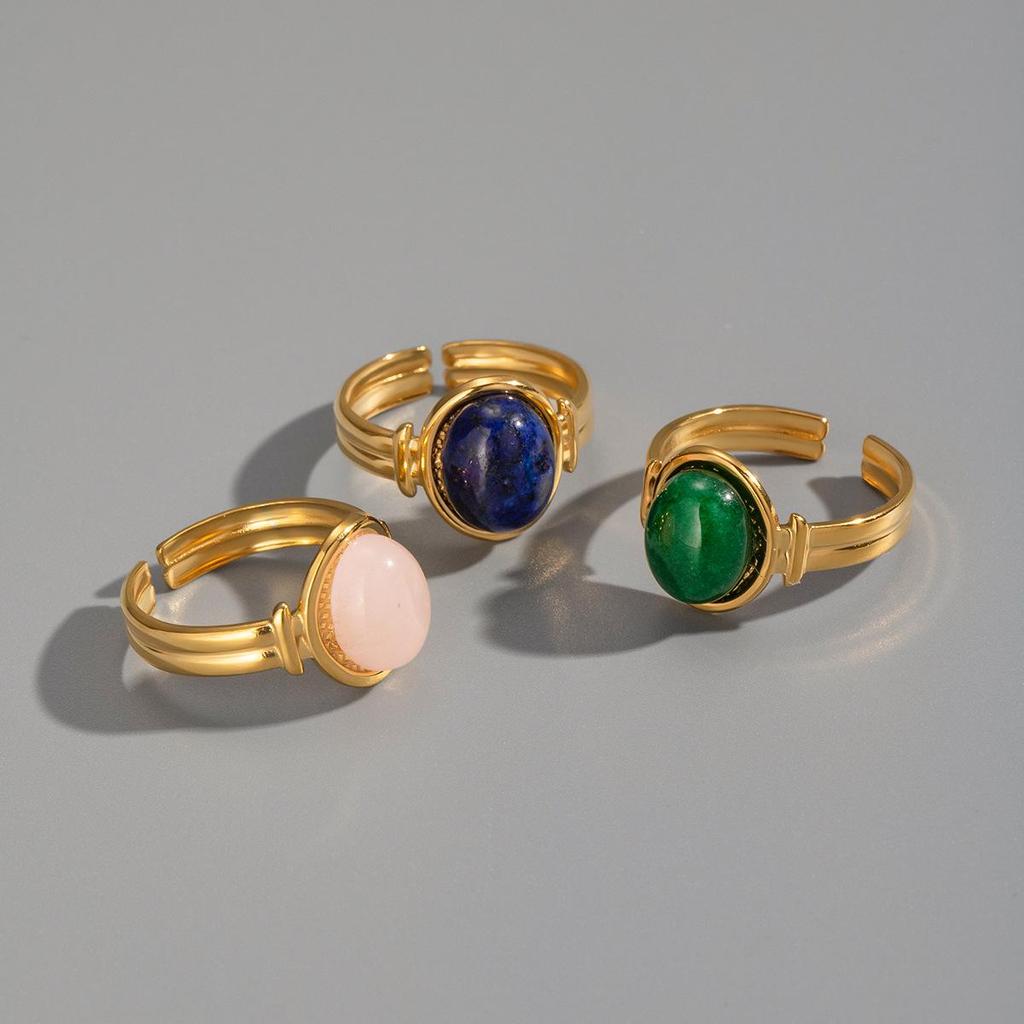 Xia Ling Retro INS Style 18K Gold Plated Natural Stone Open Ring