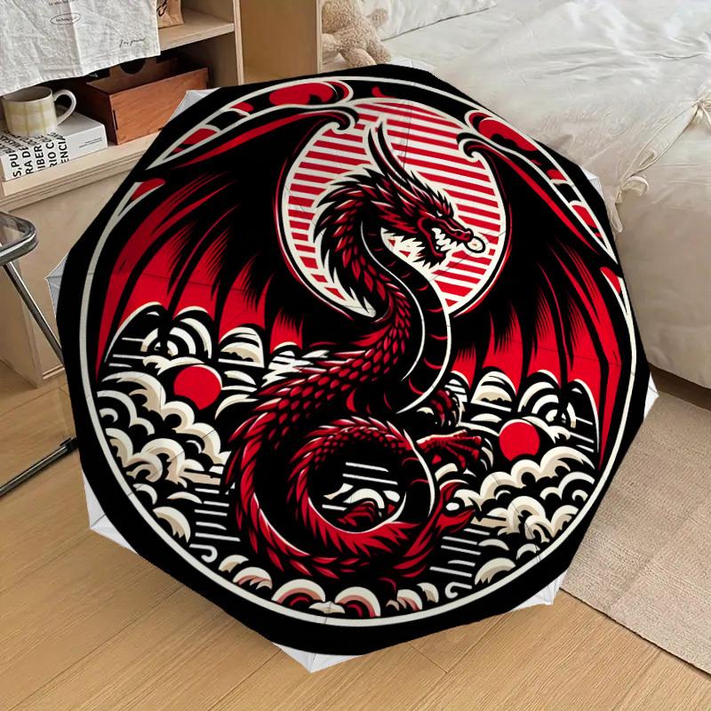 1pc Red Dragon Emblem Umbrella with Plastic Handle,Suitable for All Seasons Home Travel Outdoor UmbrellaDD1035