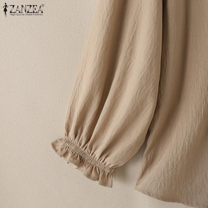 ZANZEA Womens Round Neck Long Sleeve Casual Blouse