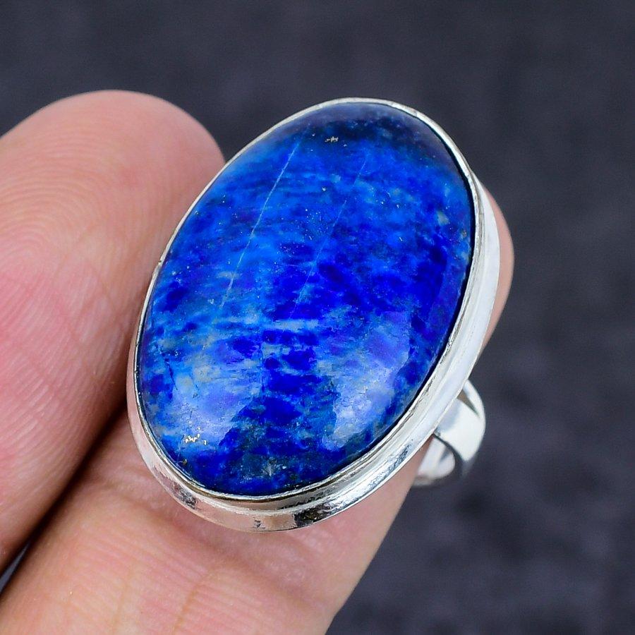 Lapis Lazuli Gemstone Handmade 925 Sterling Silver Jewelry Ring Size 8.5 Q8c79