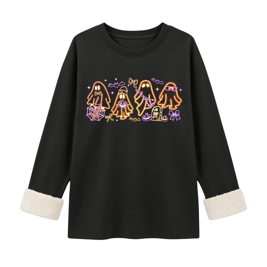 Women's Lined Long Sleeve Round Neck Halloween Sweatshirt Winter Casual Top