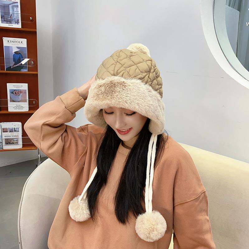 Winter Women's Pullover Three Hair Ball Cute Velvet Thickened Cold Warm Solid Color Knitted Hat
