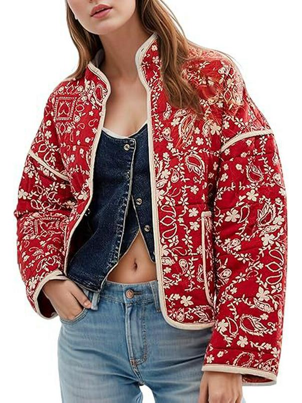 2024 Autumn/Winter Quilted Color Block Women's Cotton Jacket