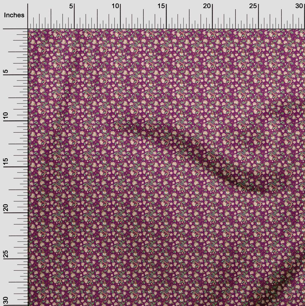 oneOone Cotton Poplin Dark Magenta Fabric Jacobean Floral Sewing Material Print Fabric By The Yard 42 Inch