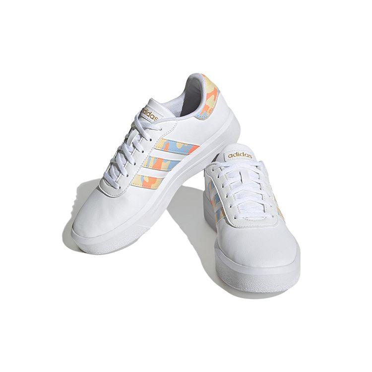 Adidas Neo Court Platform Casual Slip Resistant Durable Low Top Skate Shoes Women Sneakers White Blue Orange H06298