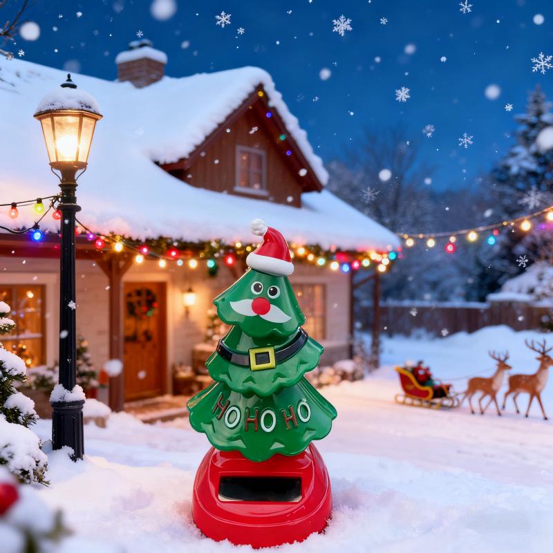 Christmas Car Ornament 2025 2026 Solar Dancing Christmas Tree Novelty Moving Christmas Tree New Arrival For Car Dashboard
