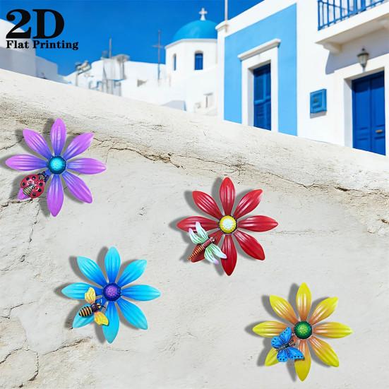 4 Pcs Acrylic Flowers Wall Decor Outdoor Spring Flower Wall Art Sculpture with Butterfly Bee Dragonfly for Backyard Yard Patio Fence Decor