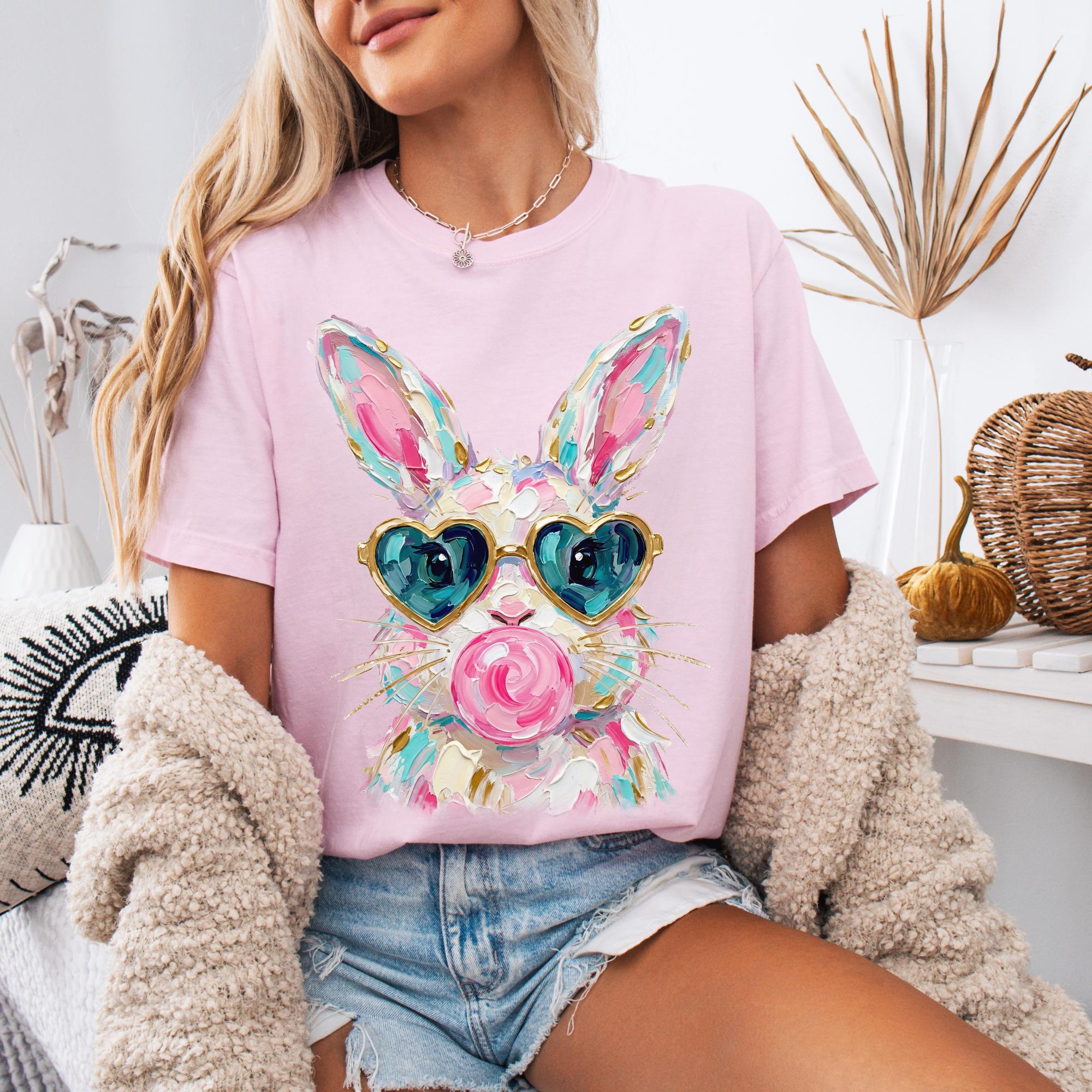 

2026 Summer Womens Bunny Blowing Bubble TShirt Unisex Cotton and Breathable Short Sleeve Oversized Loose Casual 4XL