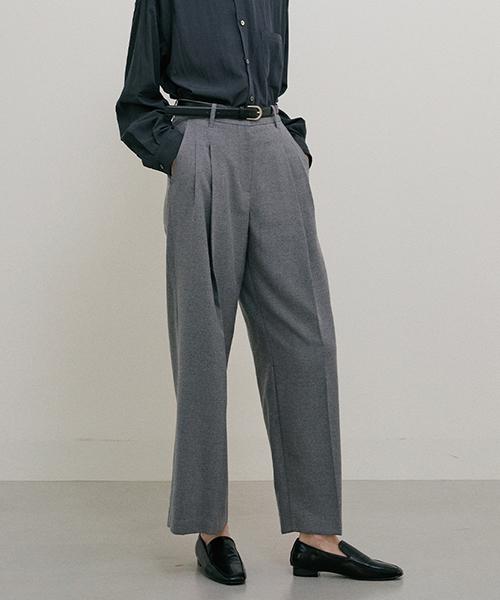Lingseoul Two Tuck Wide Pants-Gray