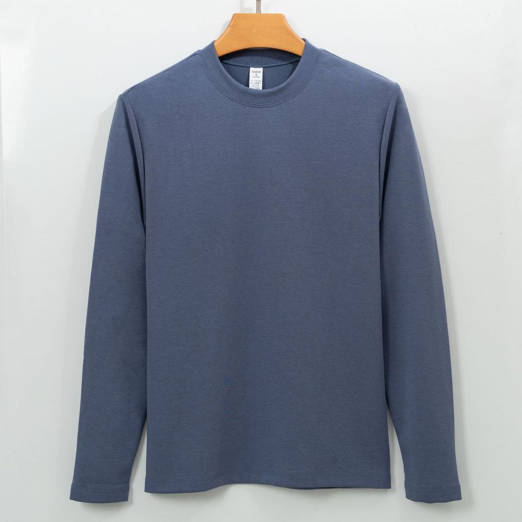 T-shirt Underwear for Men with Long Sleeves Solid Color Outer Wear Plush T-shirt for Men